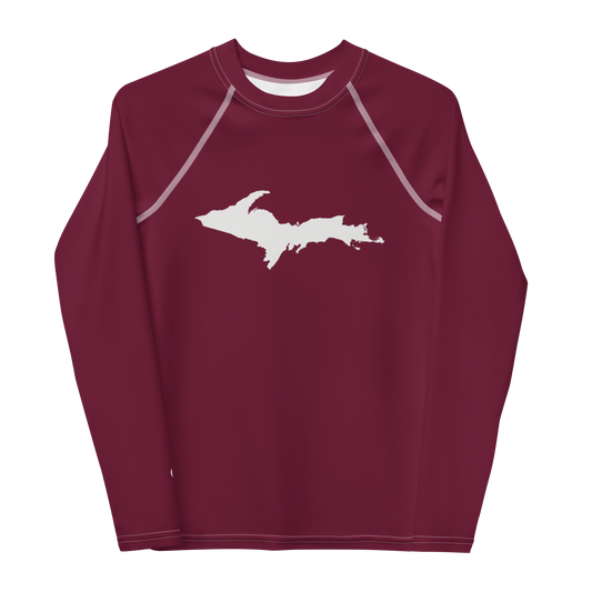 Michigan Upper Peninsula Rash Guard (w/ UP Outline) | Youth - Old Mission Burgundy