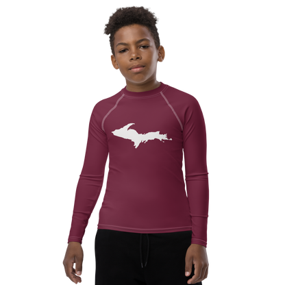 Michigan Upper Peninsula Rash Guard (w/ UP Outline) | Youth - Old Mission Burgundy