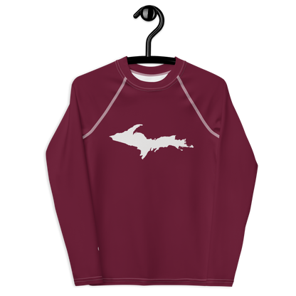 Michigan Upper Peninsula Rash Guard (w/ UP Outline) | Youth - Old Mission Burgundy