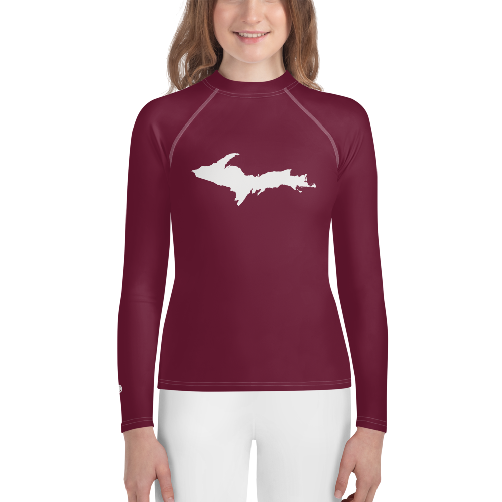 Michigan Upper Peninsula Rash Guard (w/ UP Outline) | Youth - Old Mission Burgundy