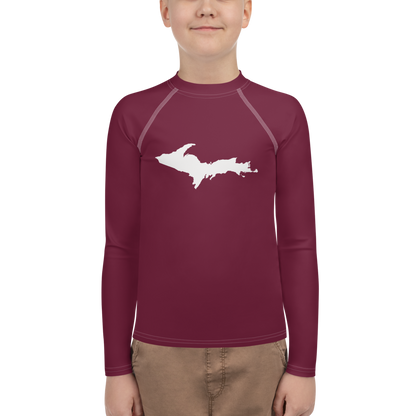 Michigan Upper Peninsula Rash Guard (w/ UP Outline) | Youth - Old Mission Burgundy