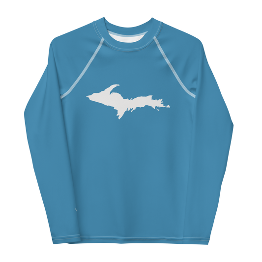 Michigan Upper Peninsula Rash Guard (w/ UP Outline) | Youth - Lake Michigan Blue