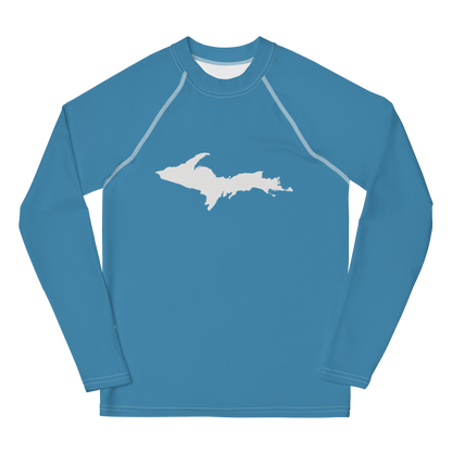 Michigan Upper Peninsula Rash Guard (w/ UP Outline) | Youth - Lake Michigan Blue