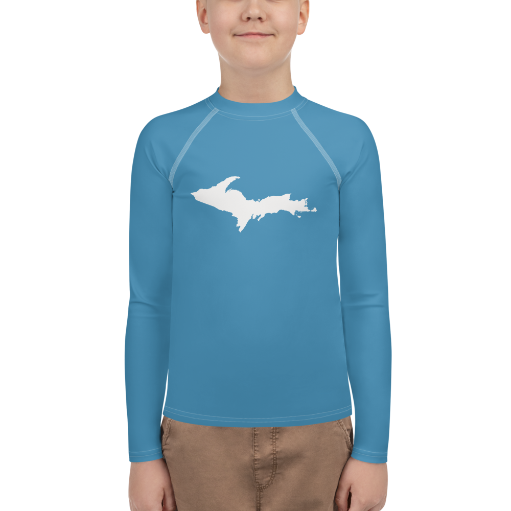 Michigan Upper Peninsula Rash Guard (w/ UP Outline) | Youth - Lake Michigan Blue