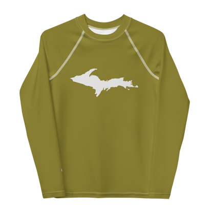 Michigan Upper Peninsula Rash Guard (w/ UP Outline) | Youth - Scrub Gold