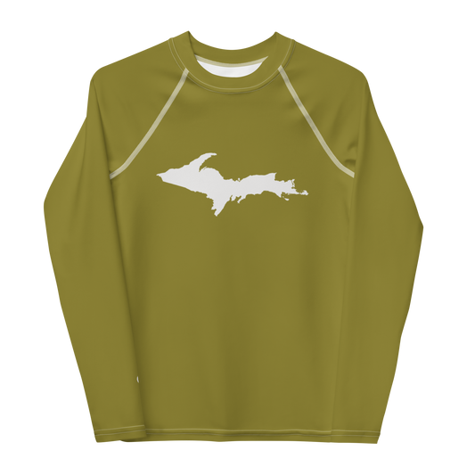 Michigan Upper Peninsula Rash Guard (w/ UP Outline) | Youth - Scrub Gold