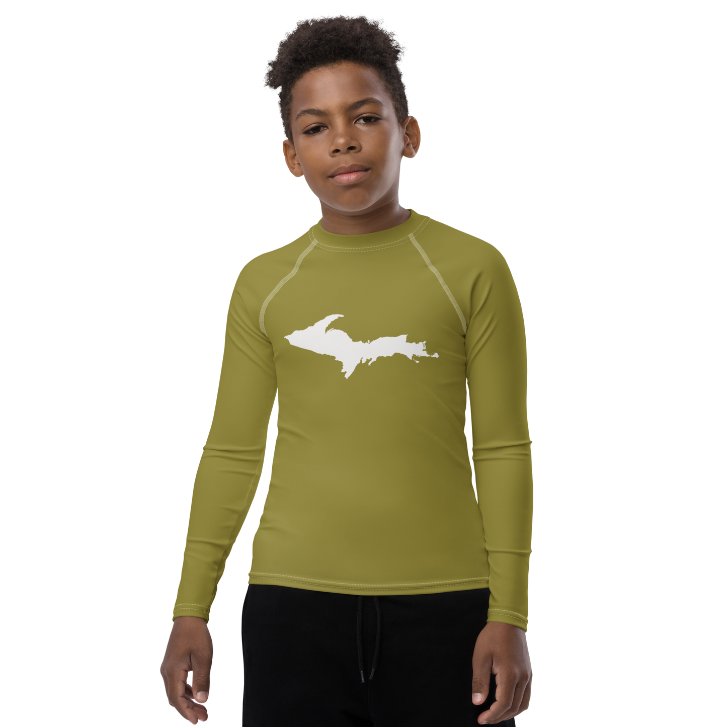 Michigan Upper Peninsula Rash Guard (w/ UP Outline) | Youth - Scrub Gold