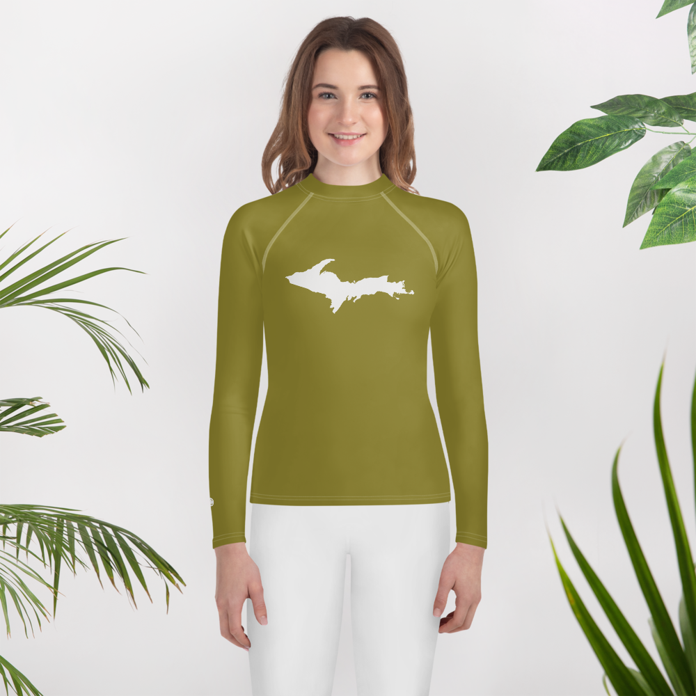 Michigan Upper Peninsula Rash Guard (w/ UP Outline) | Youth - Scrub Gold