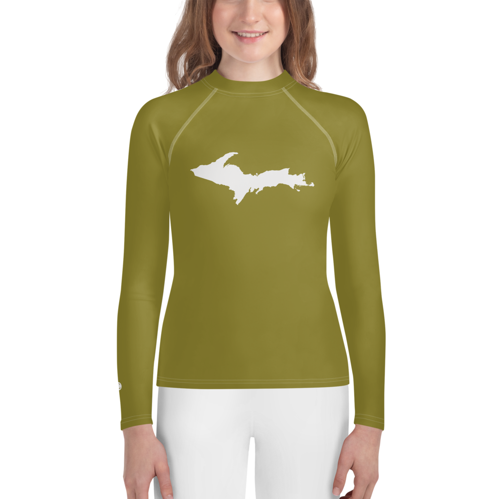 Michigan Upper Peninsula Rash Guard (w/ UP Outline) | Youth - Scrub Gold