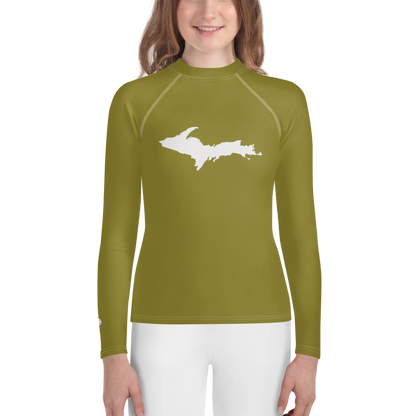 Michigan Upper Peninsula Rash Guard (w/ UP Outline) | Youth - Scrub Gold