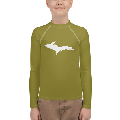 Michigan Upper Peninsula Rash Guard (w/ UP Outline) | Youth - Scrub Gold