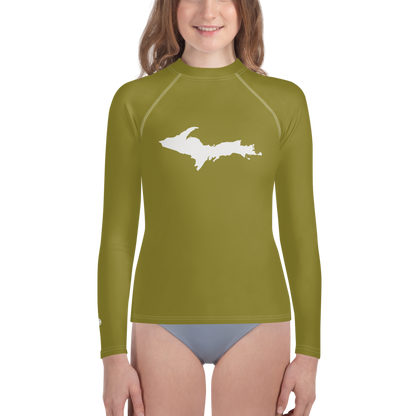 Michigan Upper Peninsula Rash Guard (w/ UP Outline) | Youth - Scrub Gold