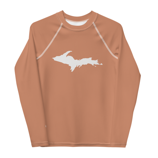 Michigan Upper Peninsula Rash Guard (w/ UP Outline) | Youth - Copper Color