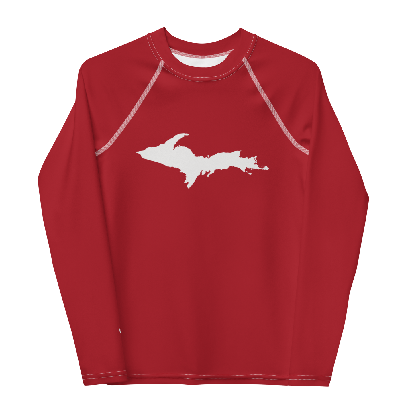 Michigan Upper Peninsula Rash Guard (w/ UP Outline) | Youth - Thimbleberry Red