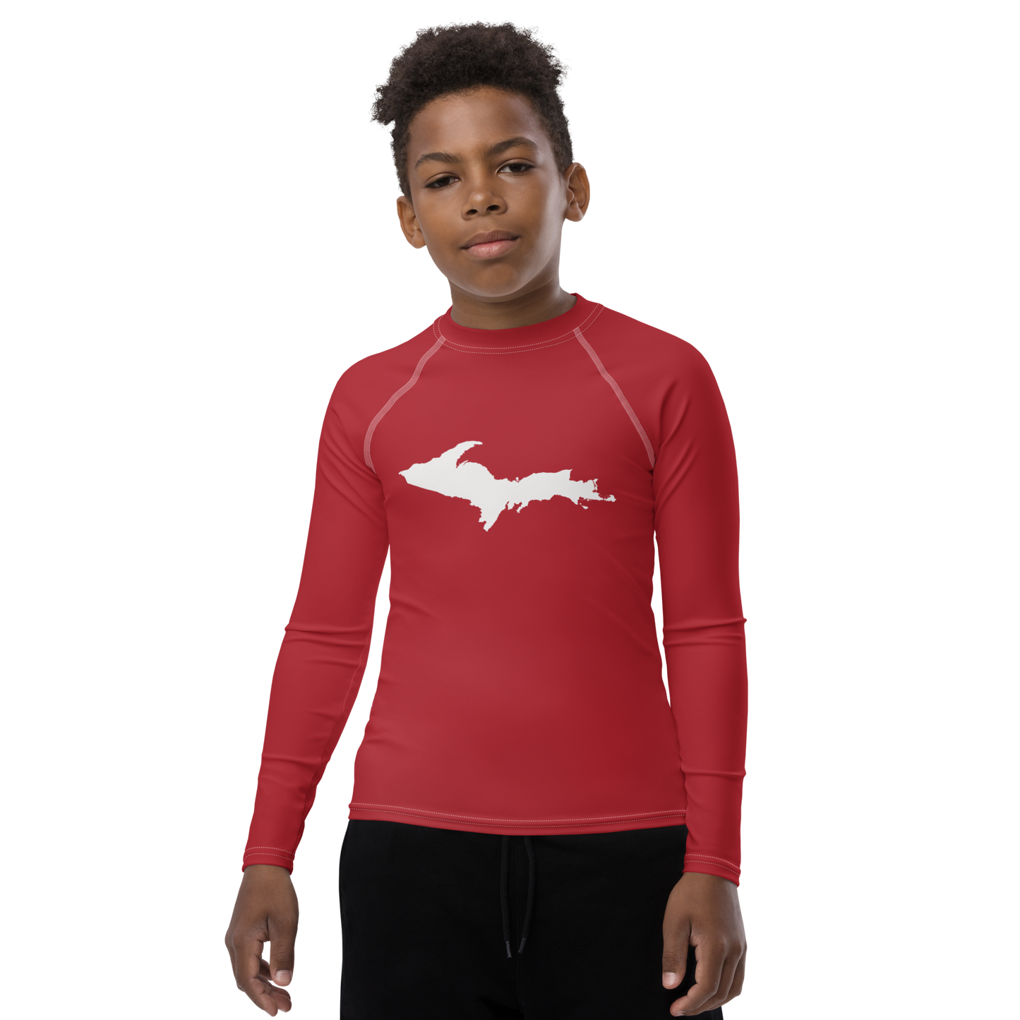 Michigan Upper Peninsula Rash Guard (w/ UP Outline) | Youth - Thimbleberry Red