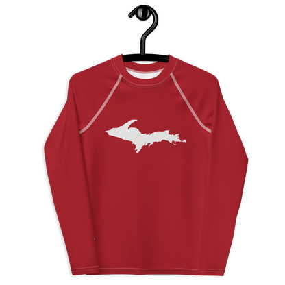 Michigan Upper Peninsula Rash Guard (w/ UP Outline) | Youth - Thimbleberry Red