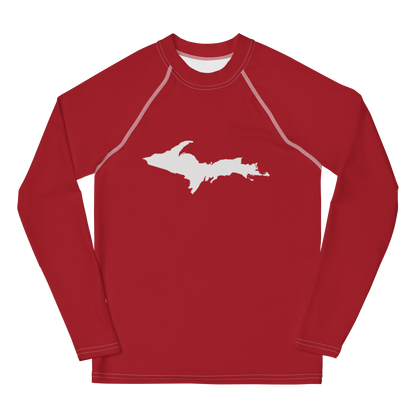 Michigan Upper Peninsula Rash Guard (w/ UP Outline) | Youth - Thimbleberry Red