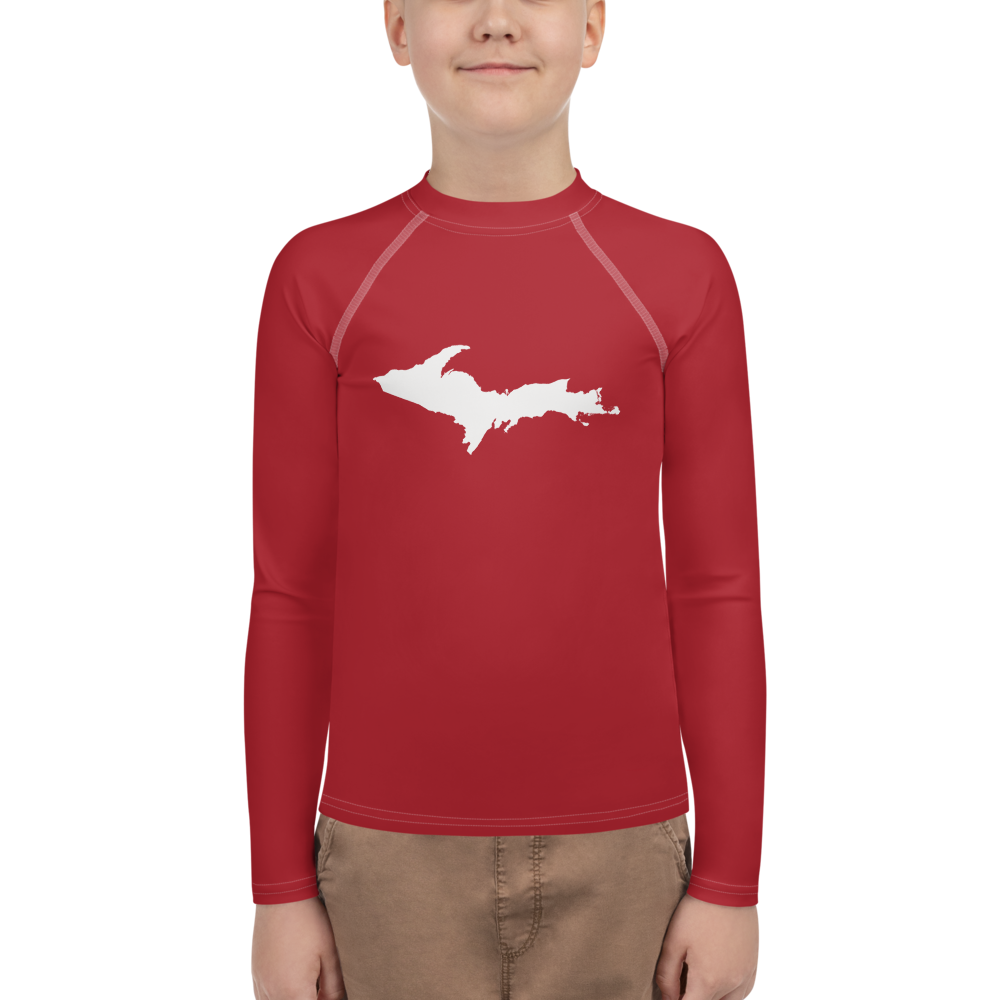 Michigan Upper Peninsula Rash Guard (w/ UP Outline) | Youth - Thimbleberry Red