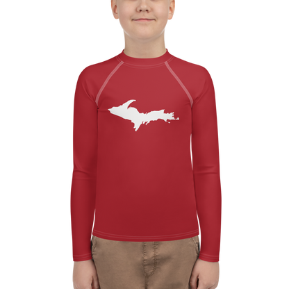 Michigan Upper Peninsula Rash Guard (w/ UP Outline) | Youth - Thimbleberry Red