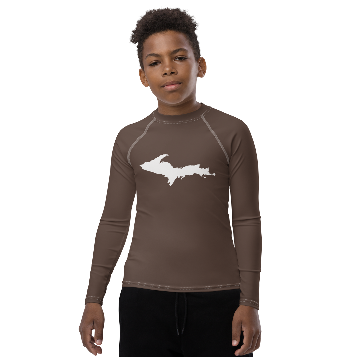 Michigan Upper Peninsula Rash Guard (w/ UP Outline) | Youth - Hickory Color