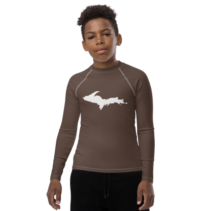 Michigan Upper Peninsula Rash Guard (w/ UP Outline) | Youth - Hickory Color