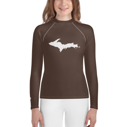 Michigan Upper Peninsula Rash Guard (w/ UP Outline) | Youth - Hickory Color