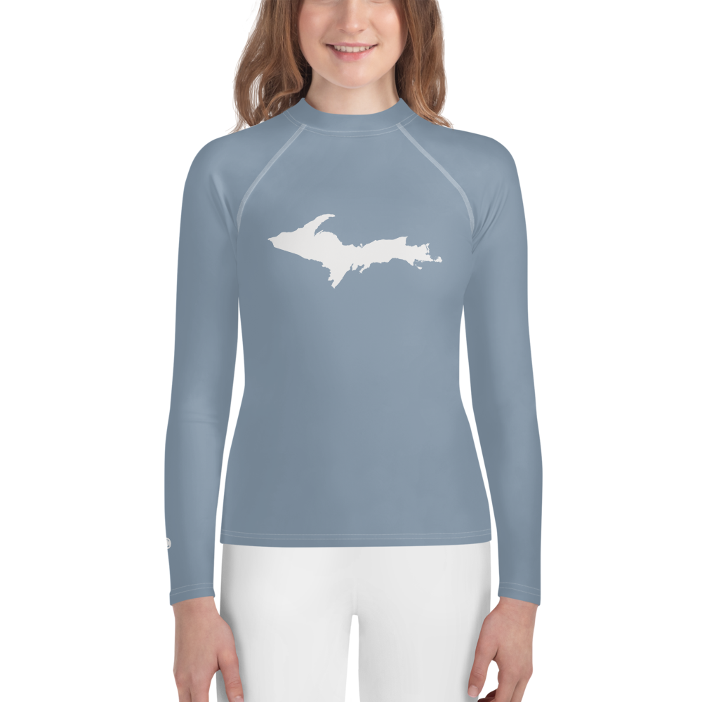 Michigan Upper Peninsula Rash Guard (w/ UP Outline) | Youth - B-24 Grey