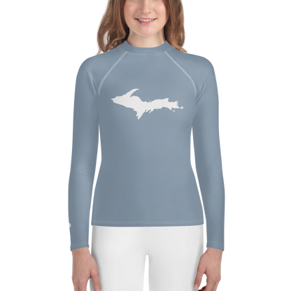 Michigan Upper Peninsula Rash Guard (w/ UP Outline) | Youth - B-24 Grey