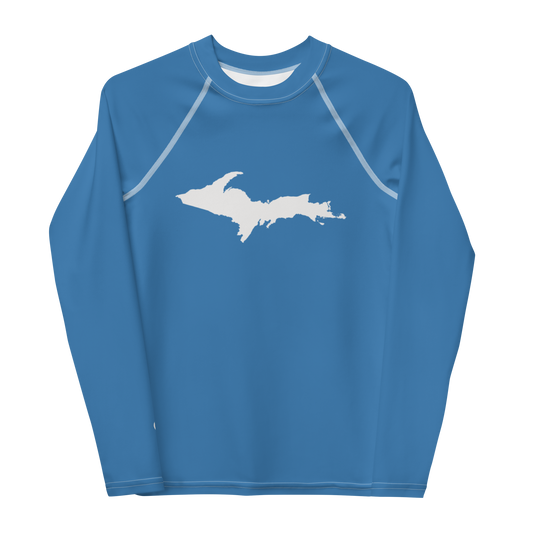 Michigan Upper Peninsula Rash Guard (w/ UP Outline) | Youth - Lake Superior Blue