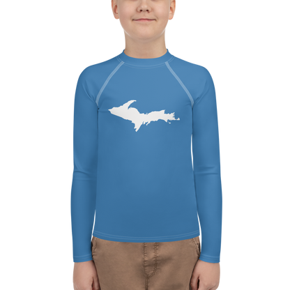 Michigan Upper Peninsula Rash Guard (w/ UP Outline) | Youth - Lake Superior Blue