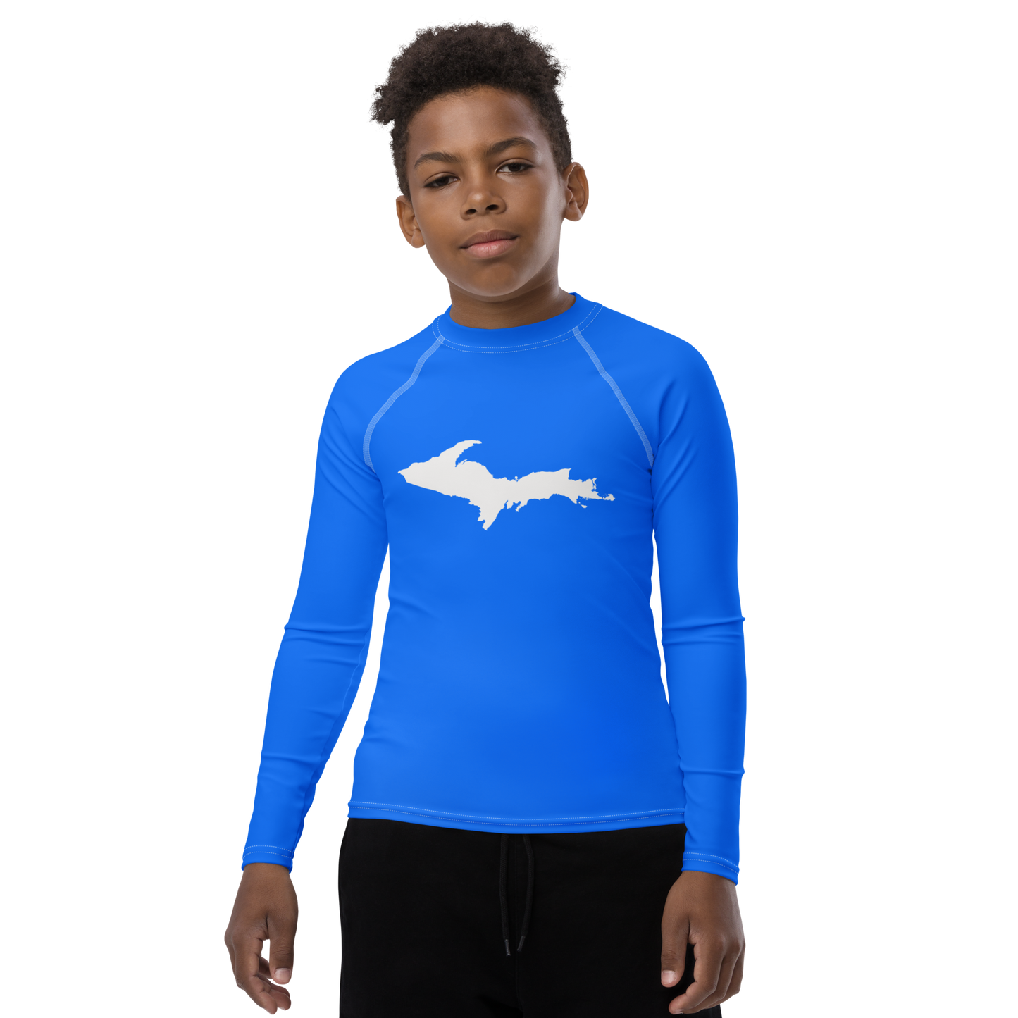 Michigan Upper Peninsula Rash Guard (w/ UP Outline) | Youth - Motor Town Blue