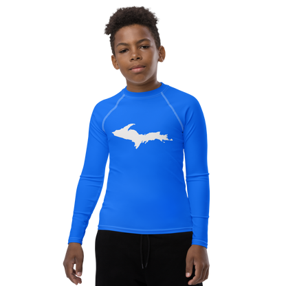 Michigan Upper Peninsula Rash Guard (w/ UP Outline) | Youth - Motor Town Blue