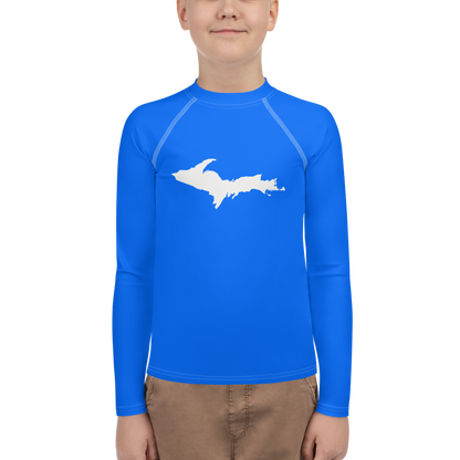 Michigan Upper Peninsula Rash Guard (w/ UP Outline) | Youth - Motor Town Blue