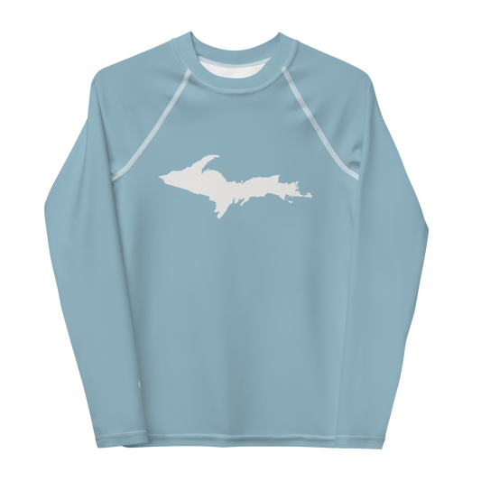 Michigan Upper Peninsula Rash Guard (w/ UP Outline) | Youth - Opal Blue