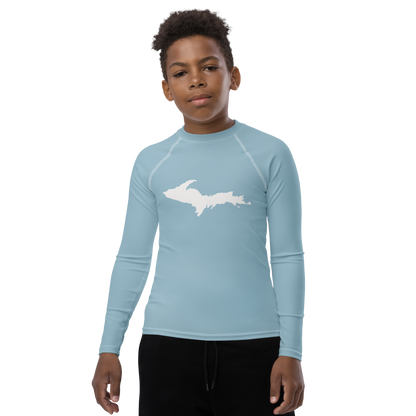 Michigan Upper Peninsula Rash Guard (w/ UP Outline) | Youth - Opal Blue