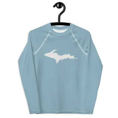 Michigan Upper Peninsula Rash Guard (w/ UP Outline) | Youth - Opal Blue