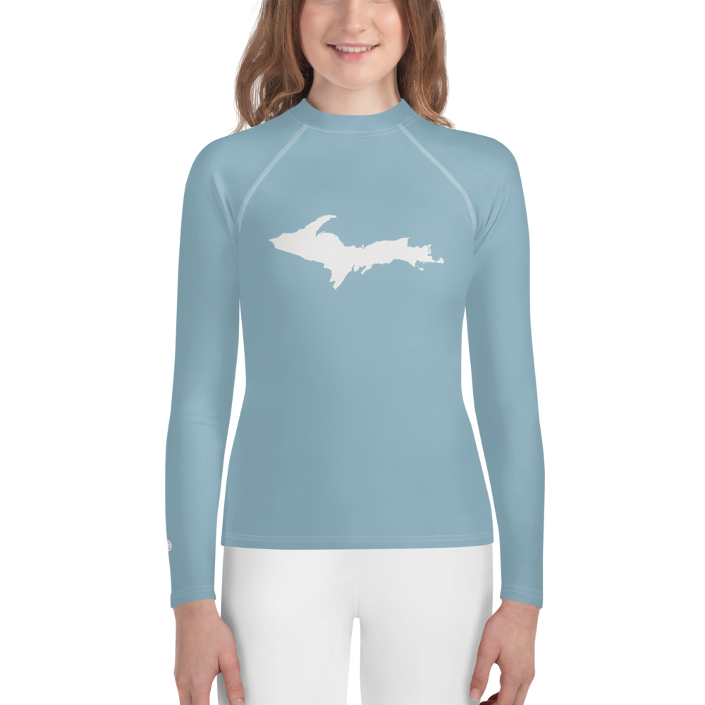 Michigan Upper Peninsula Rash Guard (w/ UP Outline) | Youth - Opal Blue