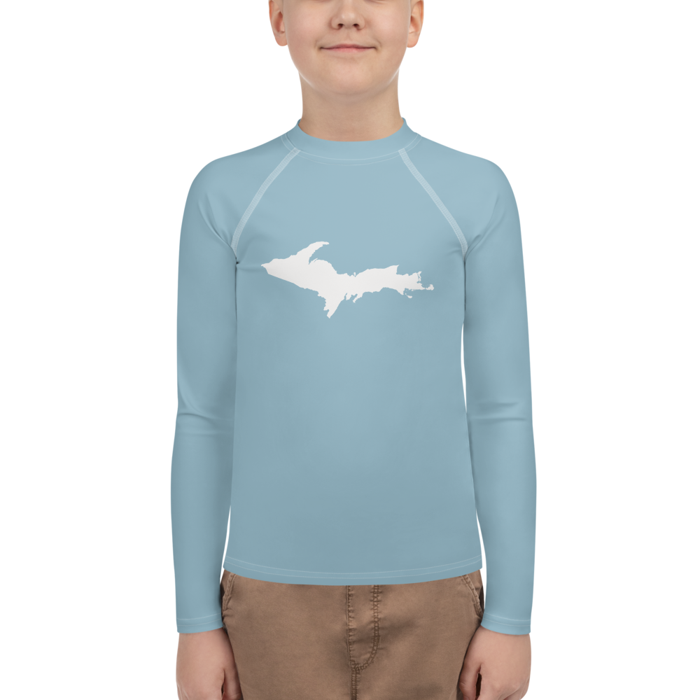 Michigan Upper Peninsula Rash Guard (w/ UP Outline) | Youth - Opal Blue