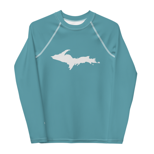 Michigan Upper Peninsula Rash Guard (w/ UP Outline) | Youth - Lake Huron Blue