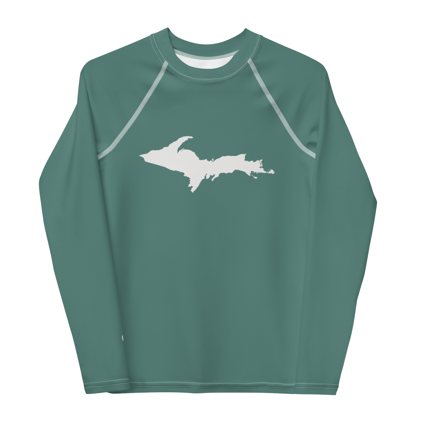 Michigan Upper Peninsula Rash Guard (w/ UP Outline) | Youth - Copper Green