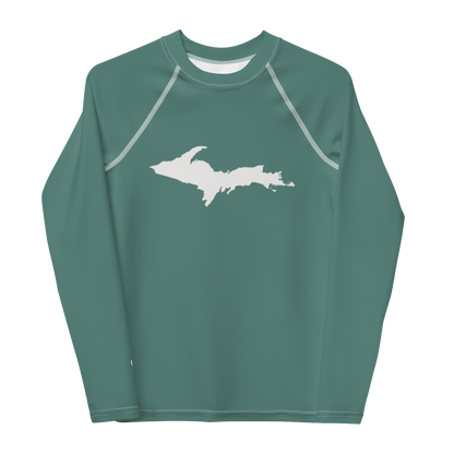 Michigan Upper Peninsula Rash Guard (w/ UP Outline) | Youth - Copper Green