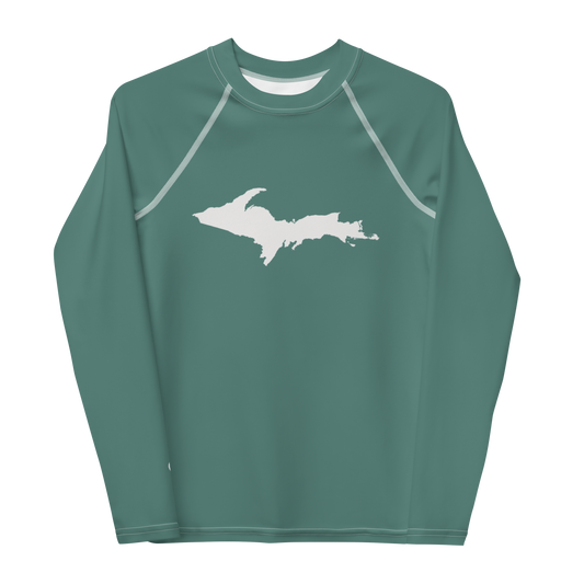 Michigan Upper Peninsula Rash Guard (w/ UP Outline) | Youth - Copper Green