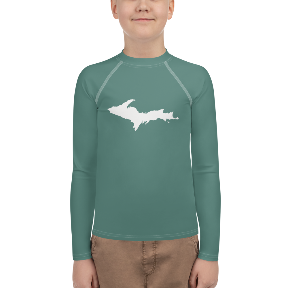 Michigan Upper Peninsula Rash Guard (w/ UP Outline) | Youth - Copper Green