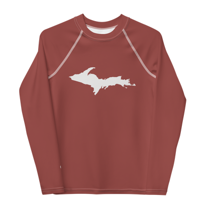 Michigan Upper Peninsula Rash Guard (w/ UP Outline) | Youth - Ore Dock Red