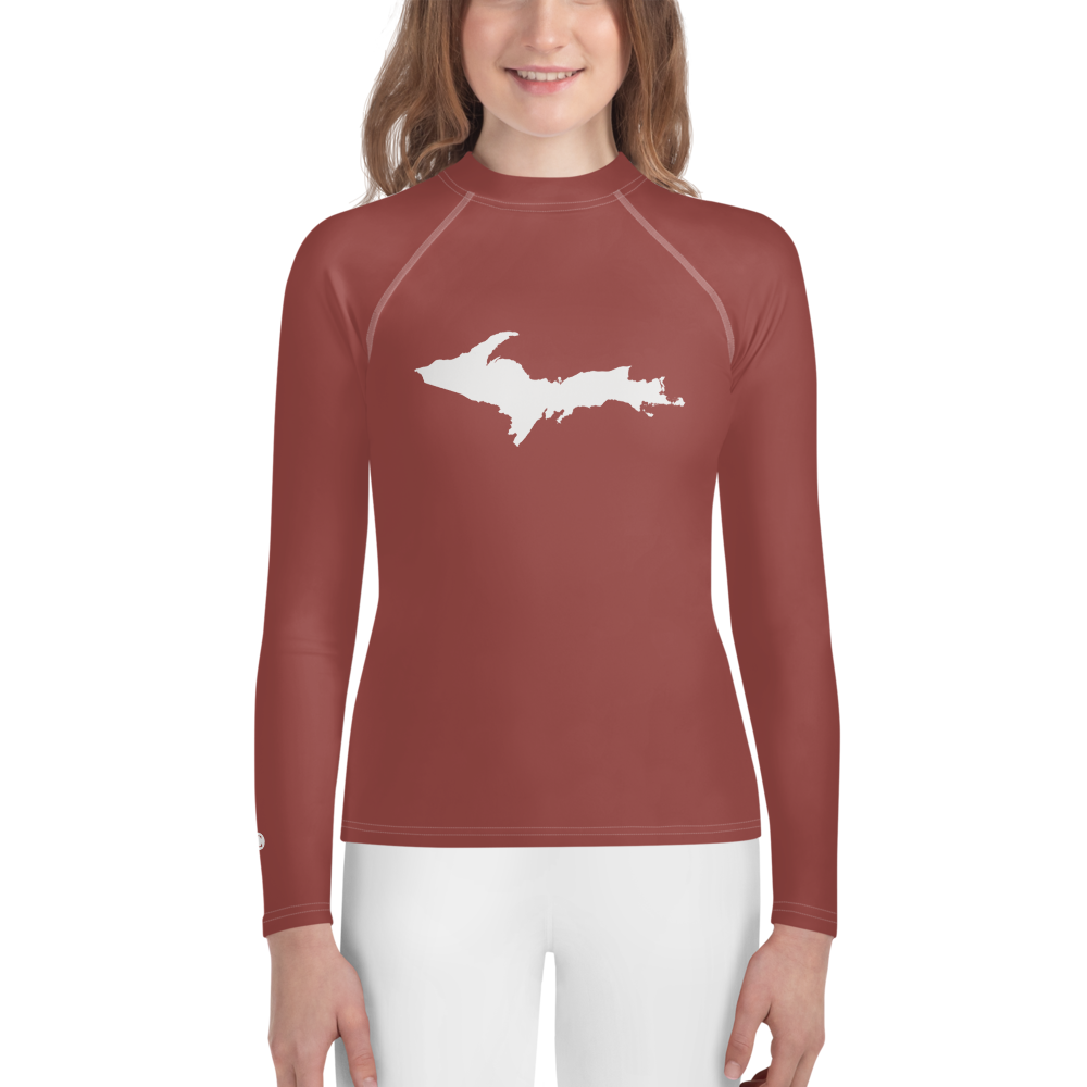 Michigan Upper Peninsula Rash Guard (w/ UP Outline) | Youth - Ore Dock Red