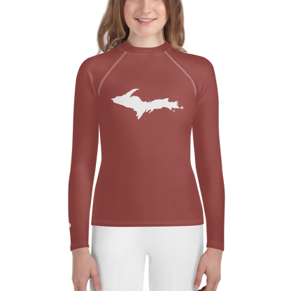 Michigan Upper Peninsula Rash Guard (w/ UP Outline) | Youth - Ore Dock Red