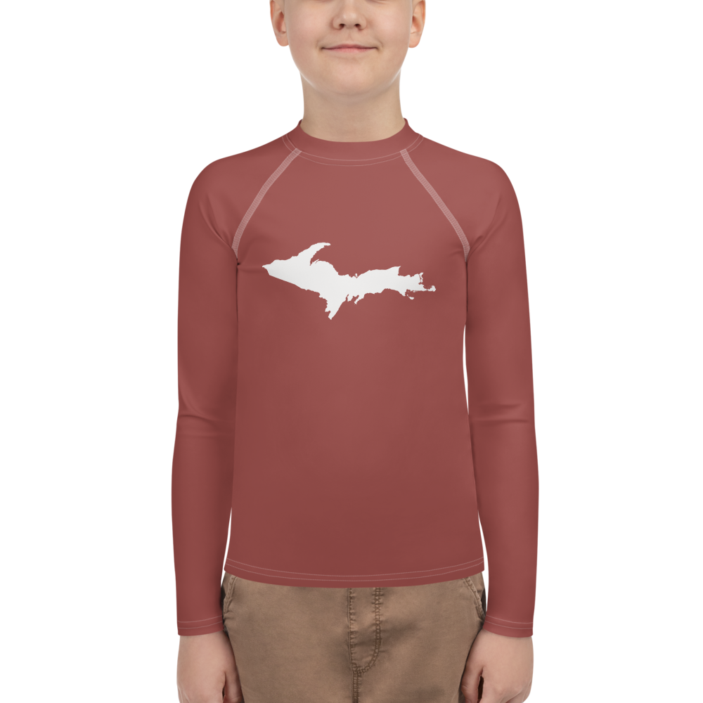 Michigan Upper Peninsula Rash Guard (w/ UP Outline) | Youth - Ore Dock Red