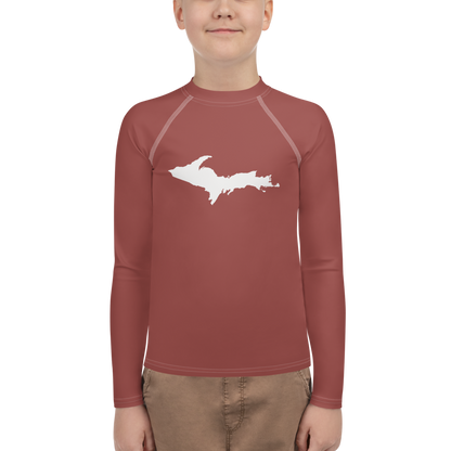 Michigan Upper Peninsula Rash Guard (w/ UP Outline) | Youth - Ore Dock Red