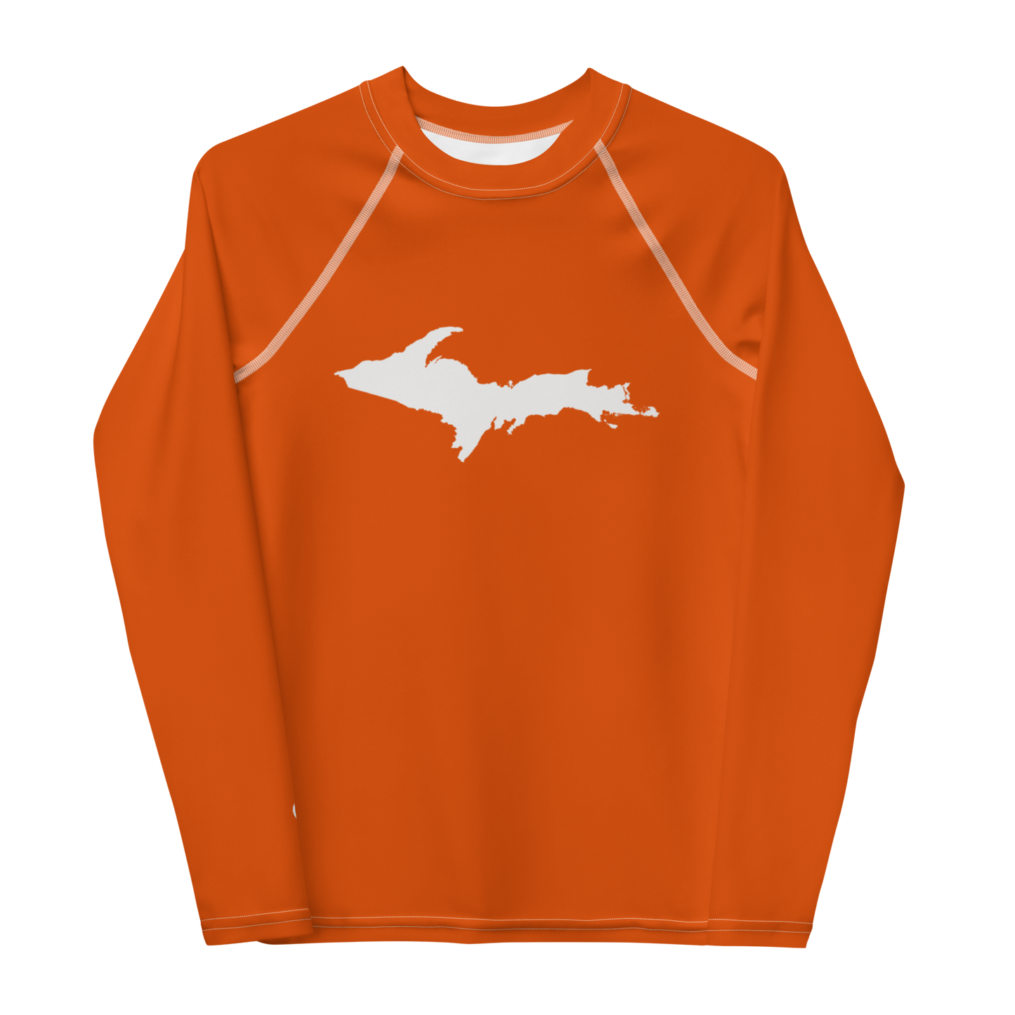 Michigan Upper Peninsula Rash Guard (w/ UP Outline) | Youth - Maple Leaf Orange