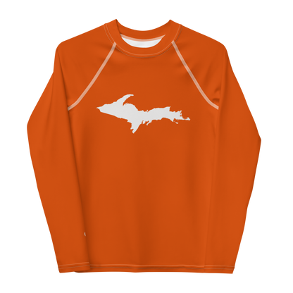 Michigan Upper Peninsula Rash Guard (w/ UP Outline) | Youth - Maple Leaf Orange